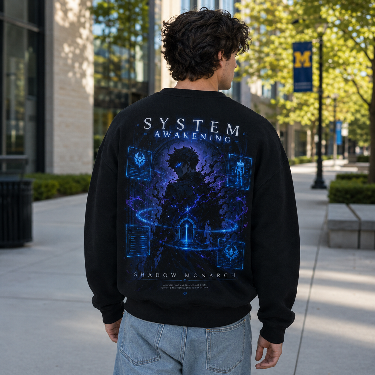 Black sweatshirt with Sung Jin-Woo Solo Leveling System Awakening graphic – photo 3