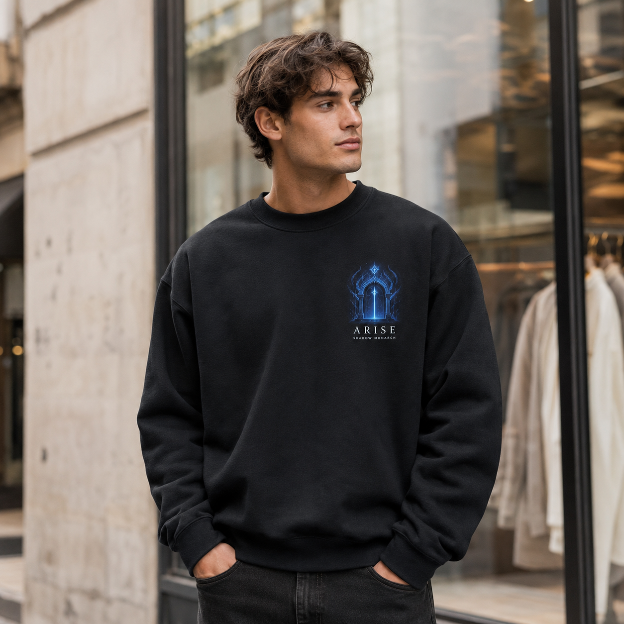 Black sweatshirt with Sung Jin-Woo Solo Leveling System Awakening graphic – photo 4