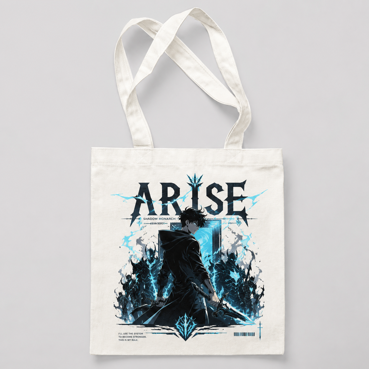 Natural tote bag with Sung Jin-Woo Solo Leveling System Rule graphic – photo 1