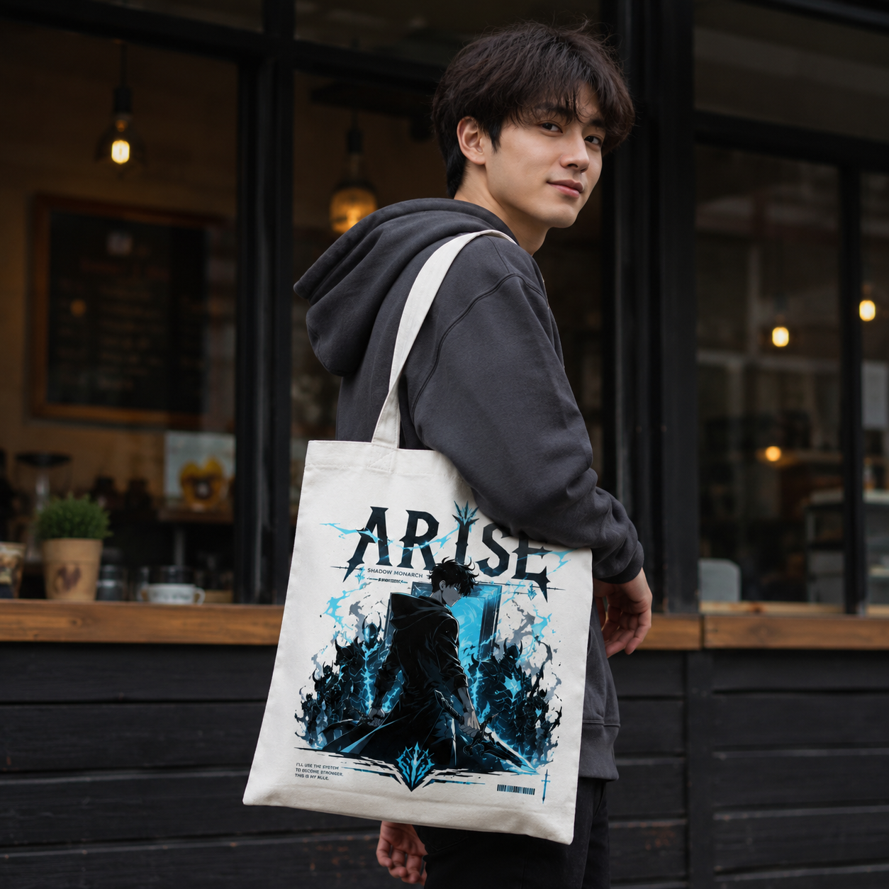 Natural tote bag with Sung Jin-Woo Solo Leveling System Rule graphic – photo 3