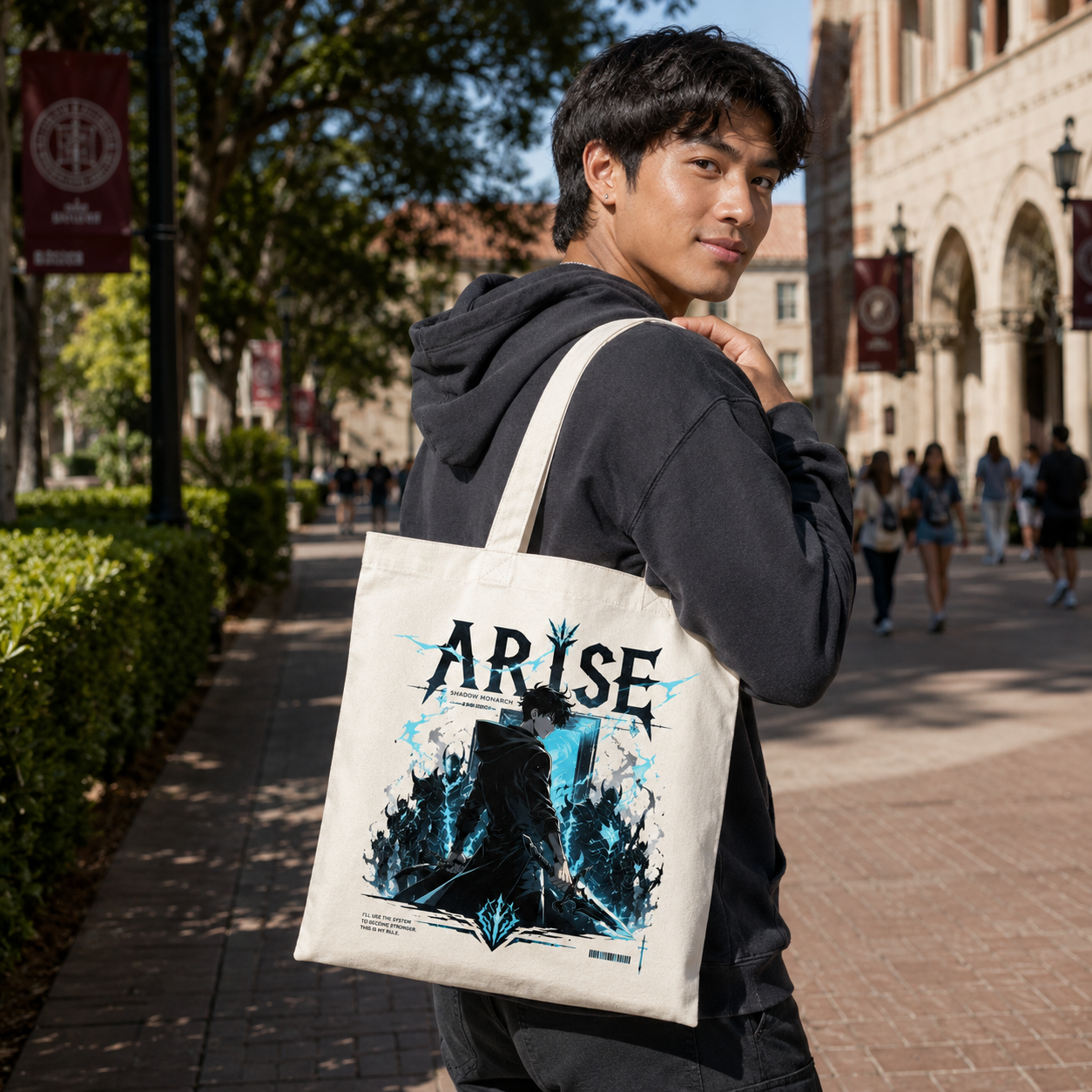 Natural tote bag with Sung Jin-Woo Solo Leveling System Rule graphic – photo 4
