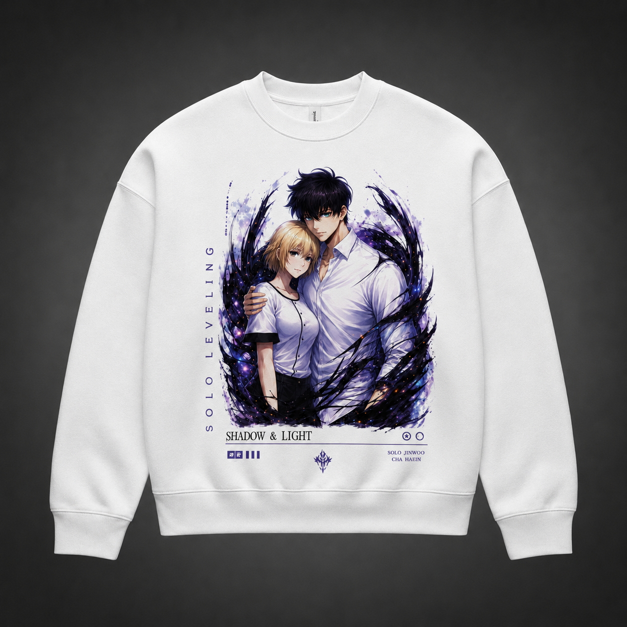 White sweatshirt with Sung Jin-Woo Solo Leveling Weak Need Strength graphic – photo 2