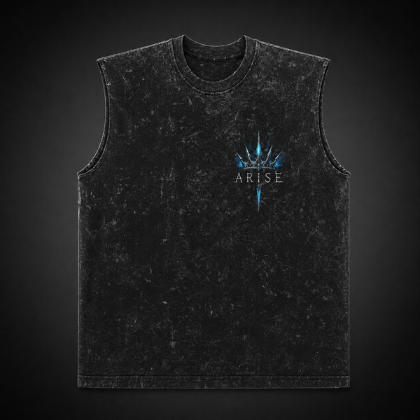 Washed black tank top with Sung Jin-Woo Solo Leveling Winged Monarch graphic – photo 2