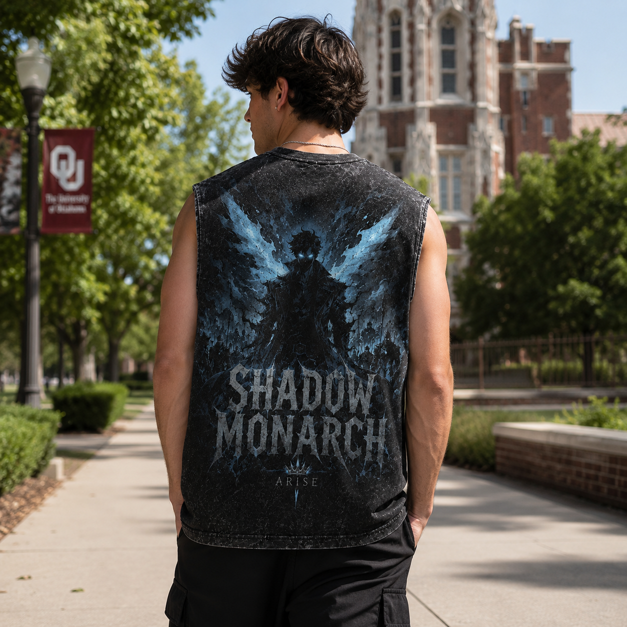 Washed black tank top with Sung Jin-Woo Solo Leveling Winged Monarch graphic – photo 3