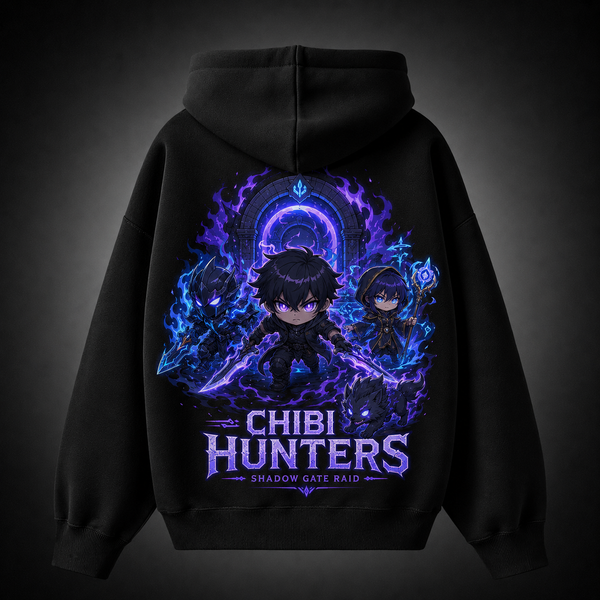 Black hoodie with Sung Jinwoo Solo Leveling Chibi Shadow Raid graphic – photo 1