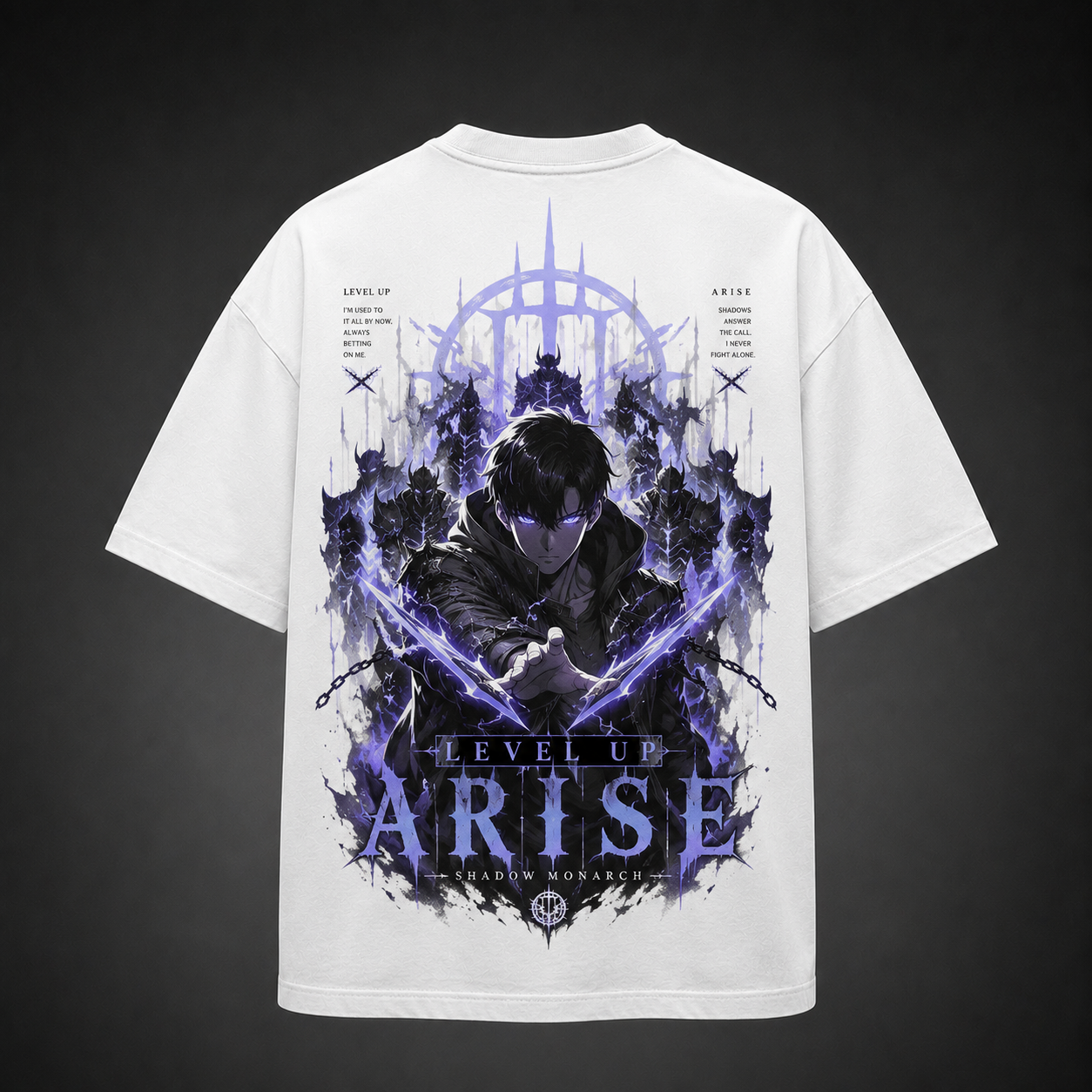 White t-shirt with Sung Jinwoo Solo Leveling Level Up Arise graphic – photo 1
