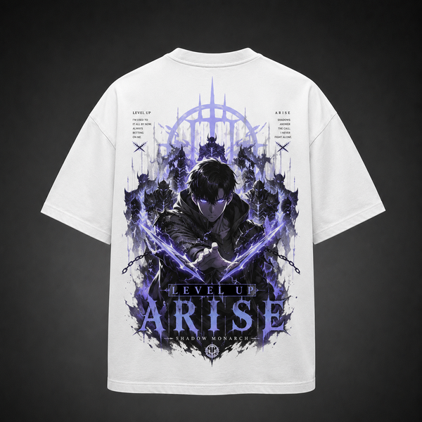 White t-shirt with Sung Jinwoo Solo Leveling Level Up Arise graphic – photo 1
