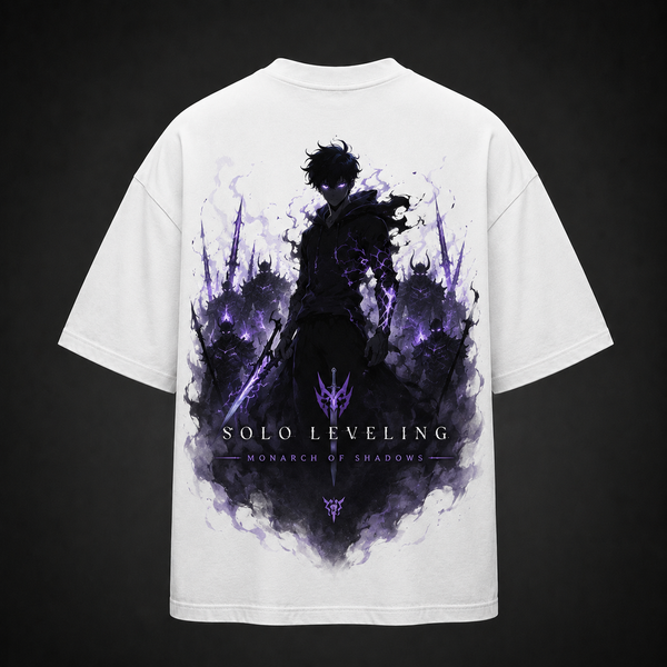White t-shirt with Sung Jinwoo Solo Leveling Monarch Of Shadows graphic – photo 1