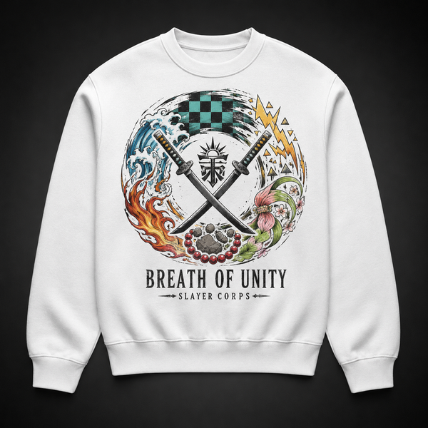 White sweatshirt with Tanjiro Kamado Demon Slayer Breathe As One graphic – photo 2