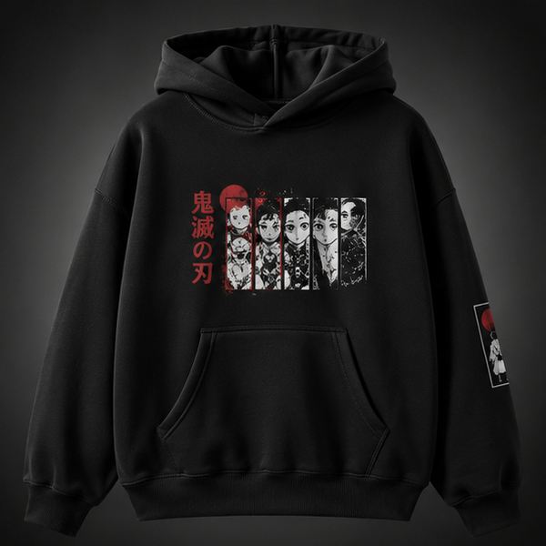 Black hoodie with Tanjiro Kamado Demon Slayer Torii Gate Journey graphic – photo 2