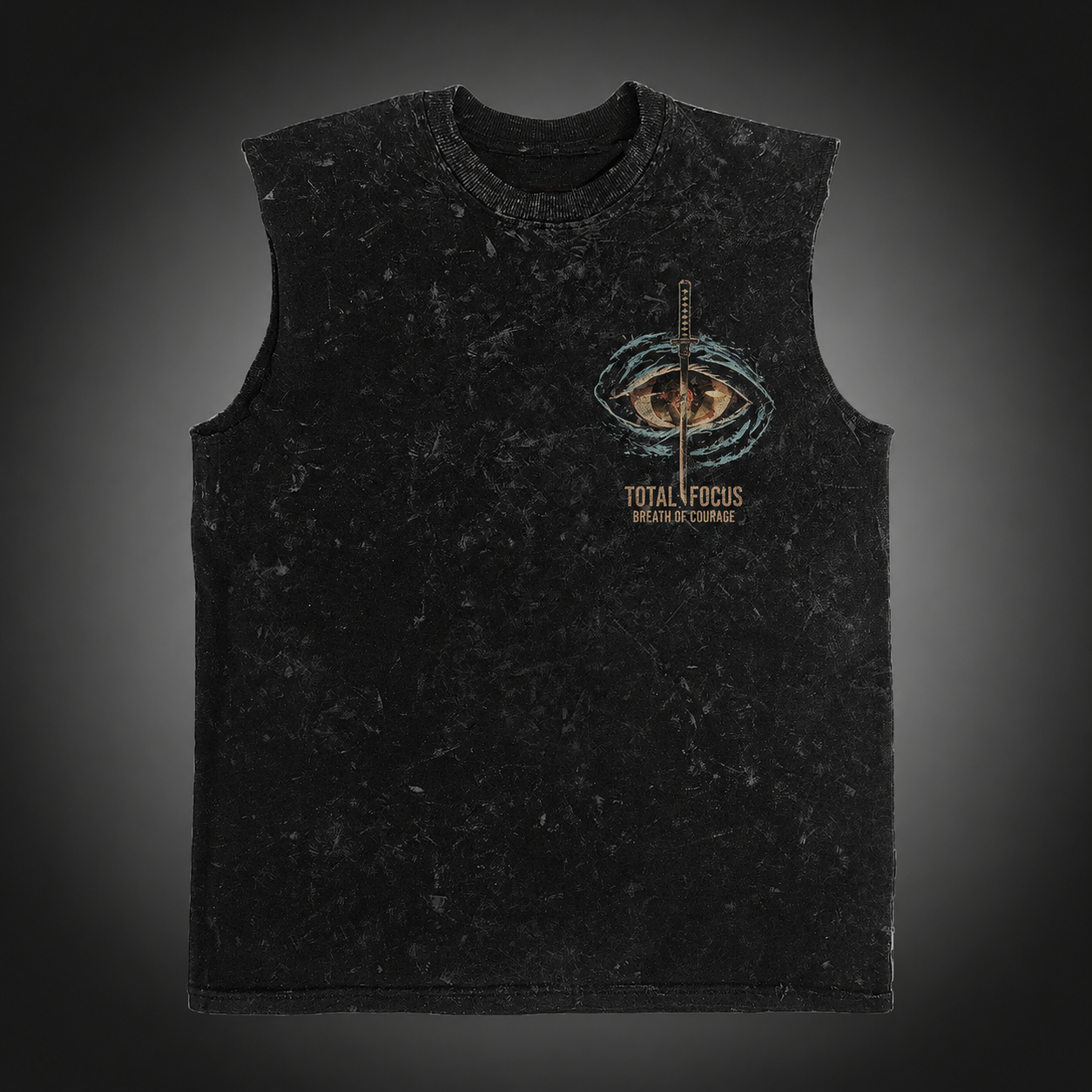 Washed black tank top with Tanjiro Kamado Demon Slayer Total Focus graphic – photo 2