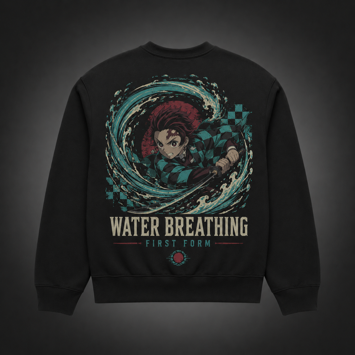 Black sweatshirt with Tanjiro Kamado Demon Slayer Water Breathing Surge graphic – photo 1