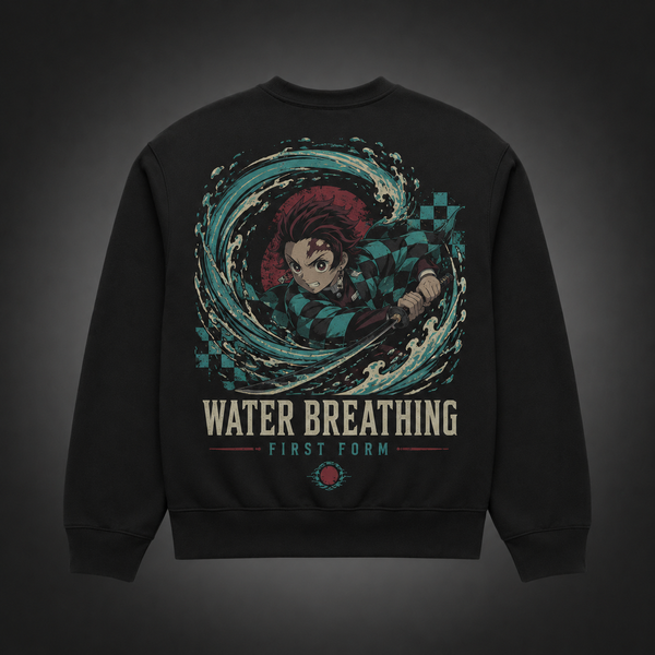Black sweatshirt with Tanjiro Kamado Demon Slayer Water Breathing Surge graphic – photo 1