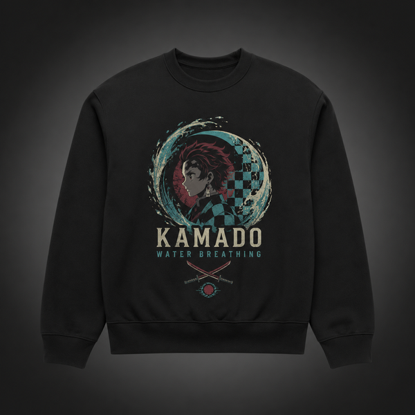 Black sweatshirt with Tanjiro Kamado Demon Slayer Water Breathing Surge graphic – photo 2
