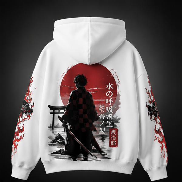 White hoodie with Tanjiro Kamado Demon Slayer Water Breathing Tanjiro graphic – photo 1