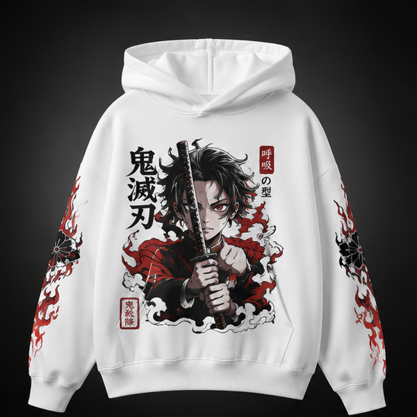 White hoodie with Tanjiro Kamado Demon Slayer Water Breathing Tanjiro graphic – photo 2