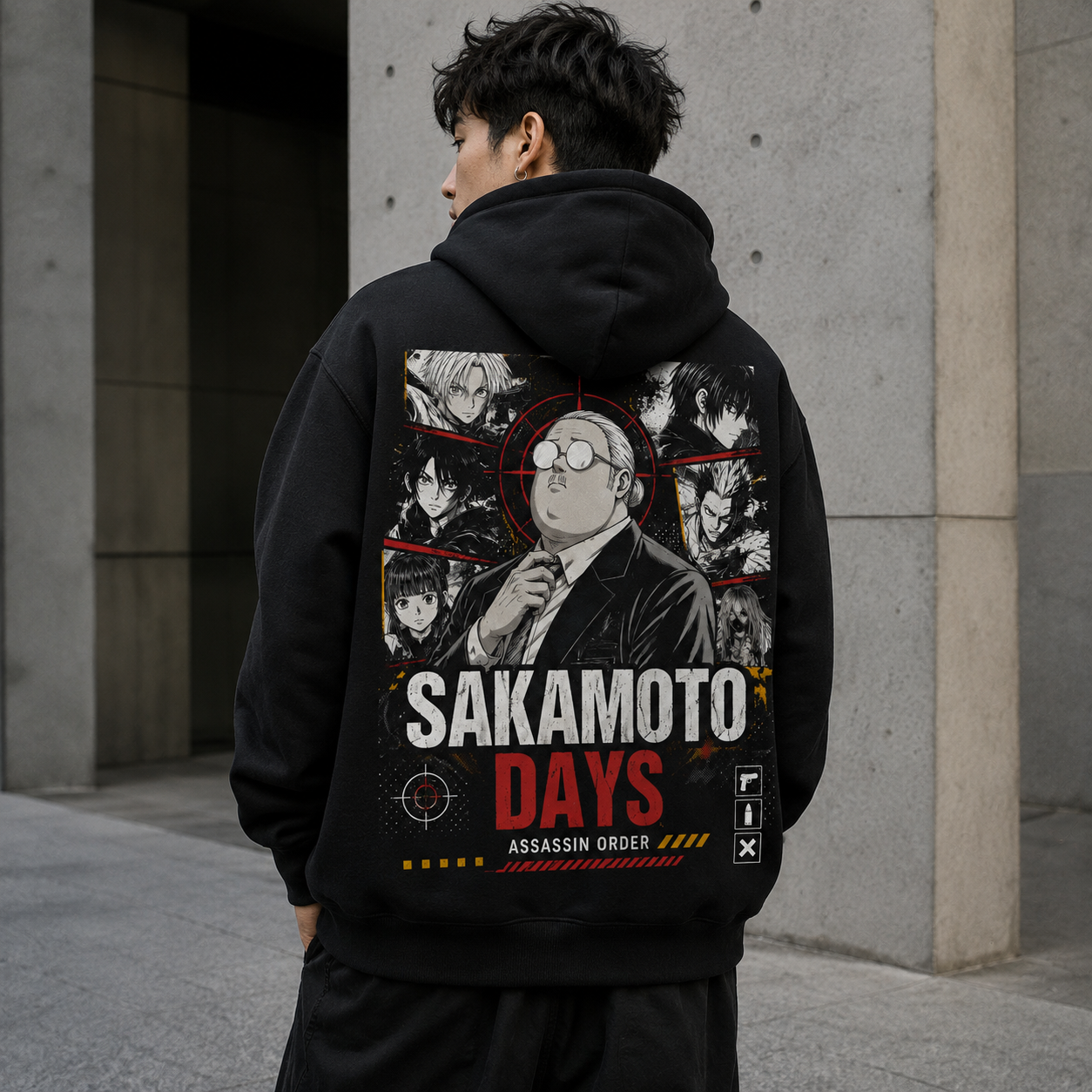 Black hoodie with Taro Sakamoto Sakamoto Days Assassin Order graphic – photo 3