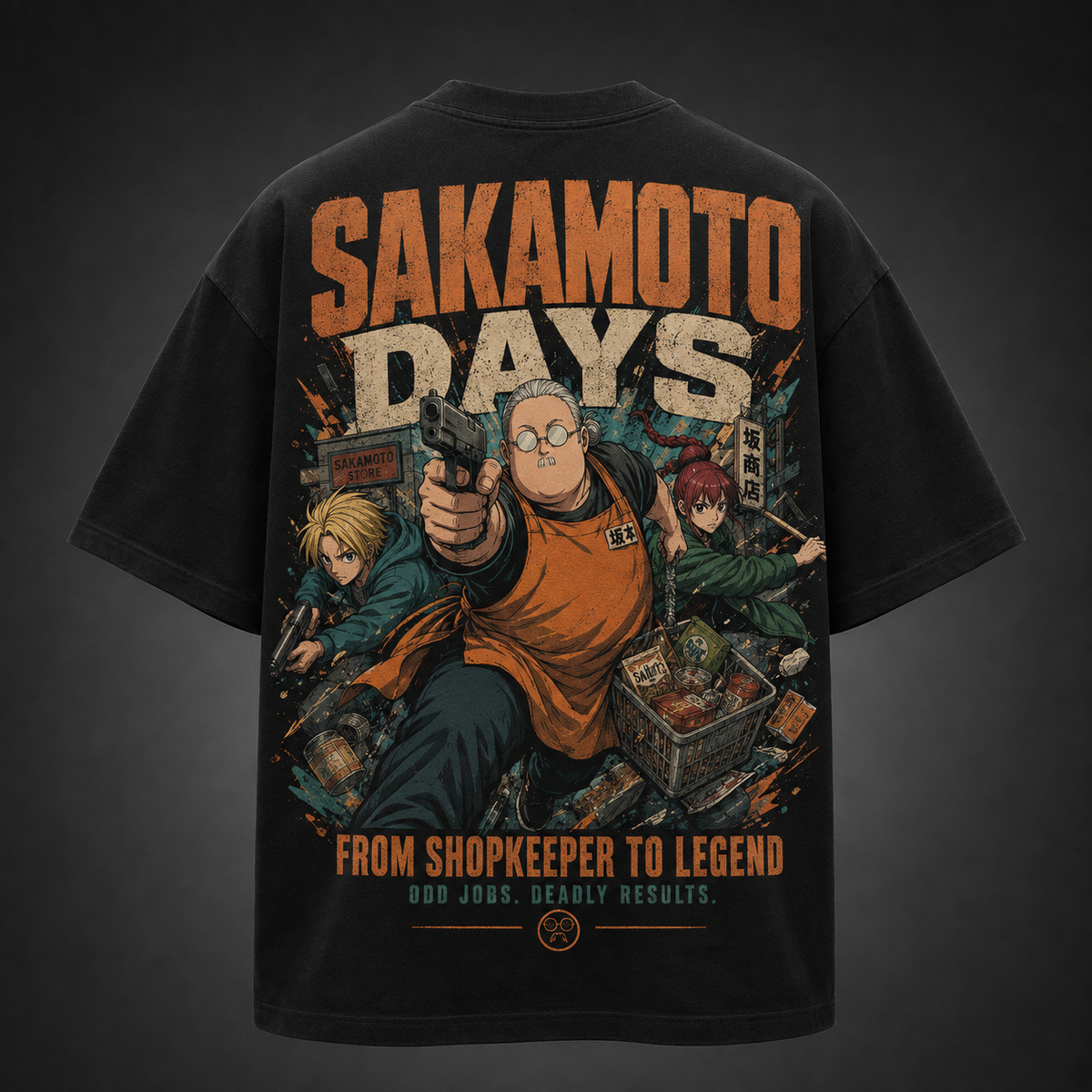 Black t-shirt with Taro Sakamoto & Shin Asakura Sakamoto Days From Shopkeeper To Legend graphic – photo 1