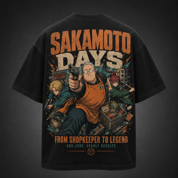 Black t-shirt with Taro Sakamoto & Shin Asakura Sakamoto Days From Shopkeeper To Legend graphic – photo 1