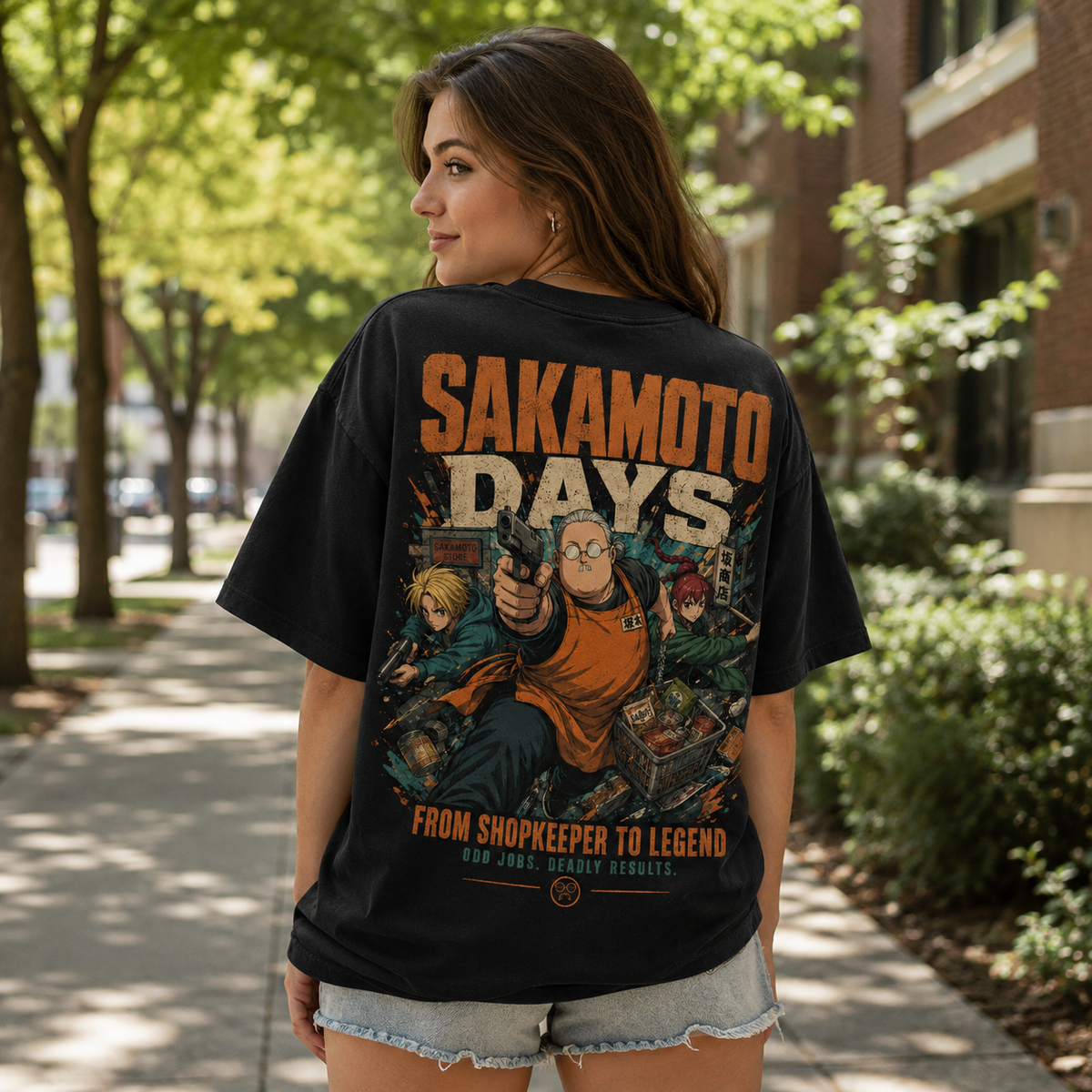 Black t-shirt with Taro Sakamoto & Shin Asakura Sakamoto Days From Shopkeeper To Legend graphic – photo 3