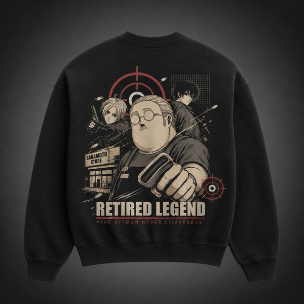 Black sweatshirt with Taro Sakamoto & Shin Asakura Sakamoto Days Retired Legend graphic – photo 1