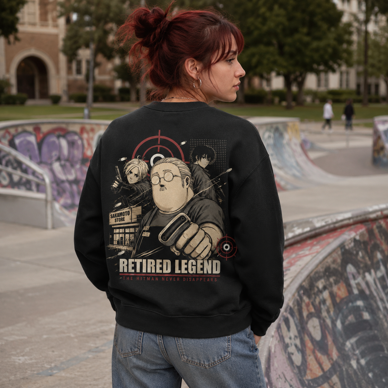 Black sweatshirt with Taro Sakamoto & Shin Asakura Sakamoto Days Retired Legend graphic – photo 3