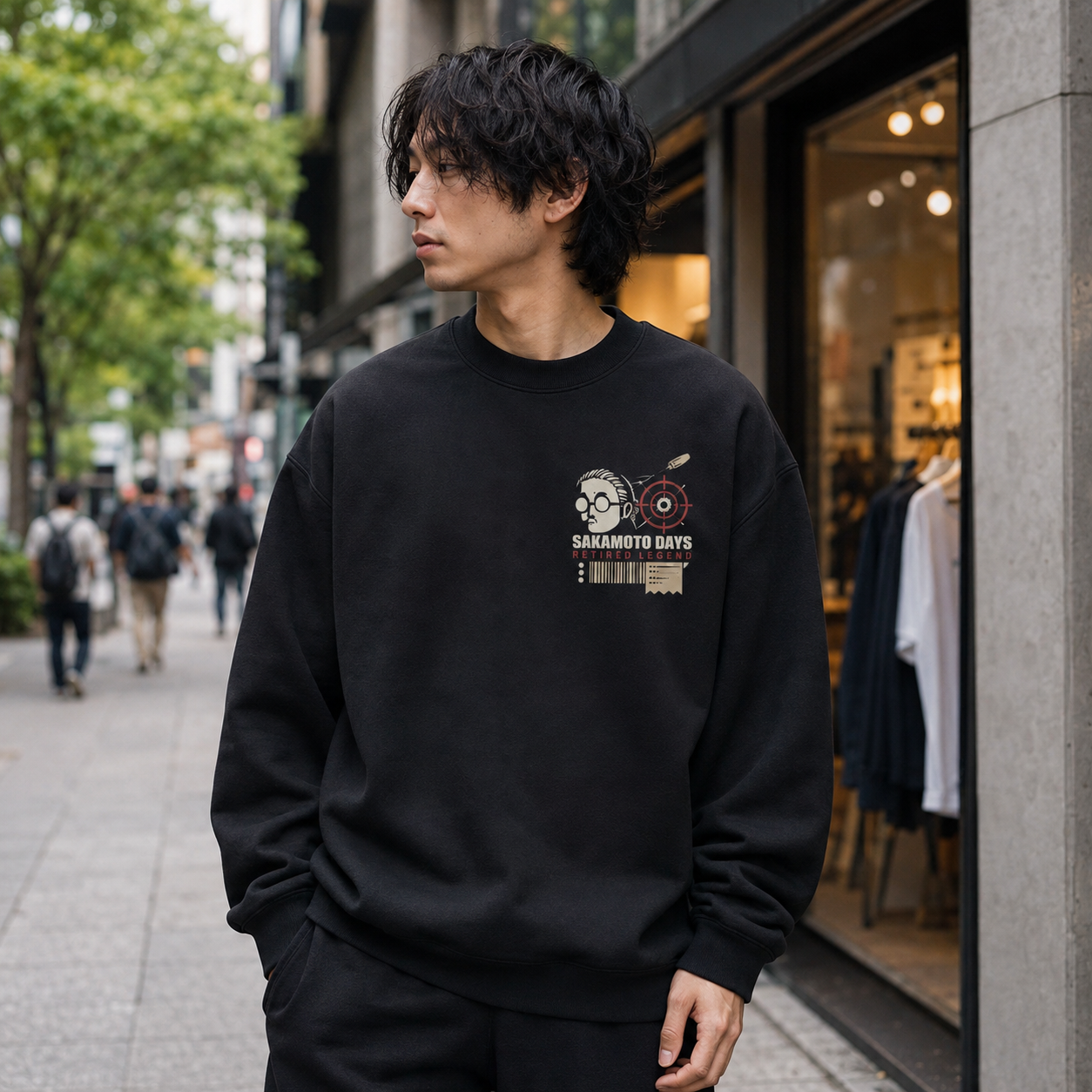 Black sweatshirt with Taro Sakamoto & Shin Asakura Sakamoto Days Retired Legend graphic – photo 4