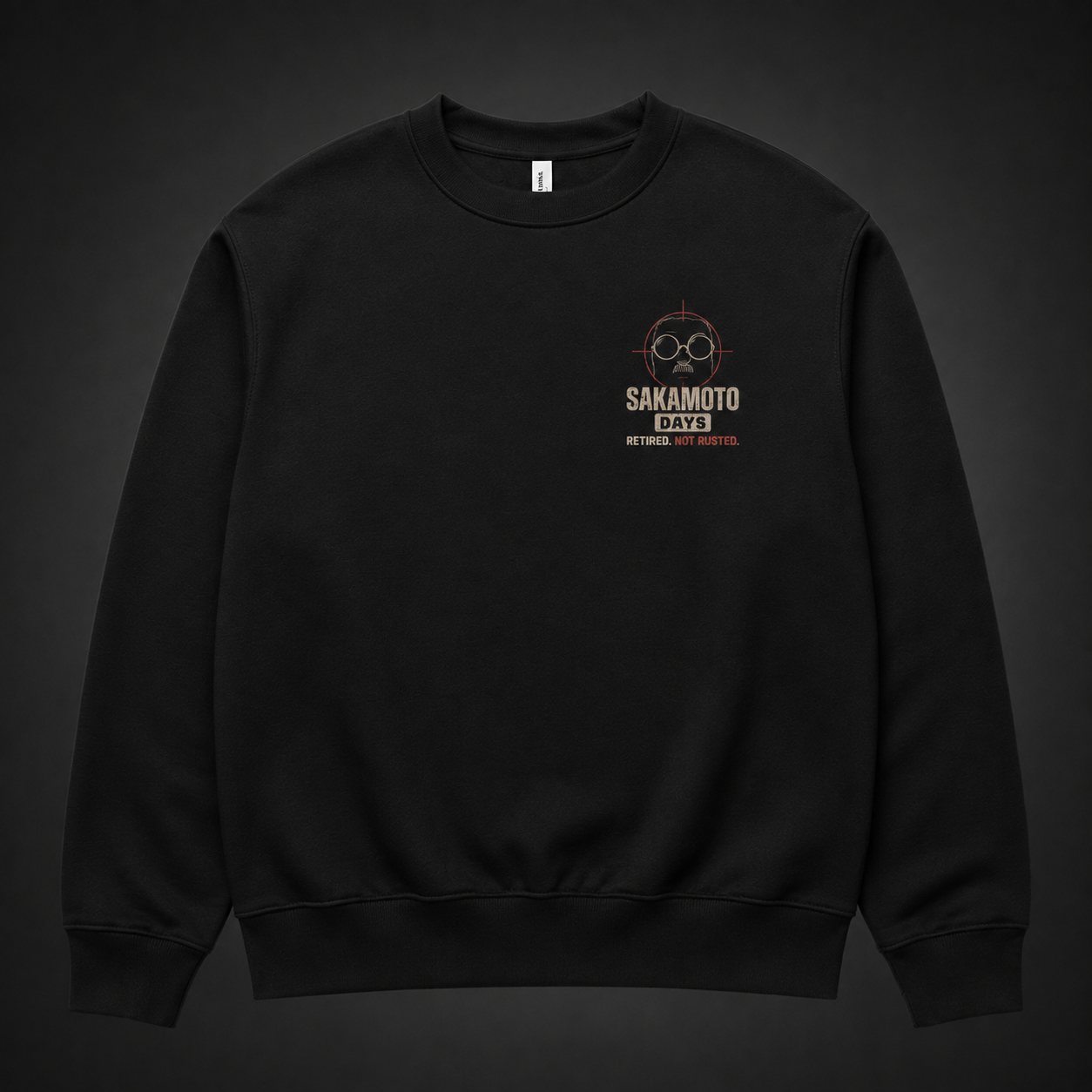 Black sweatshirt with Taro Sakamoto & Shin Asakura Sakamoto Days Retired Not Rusted graphic – photo 2