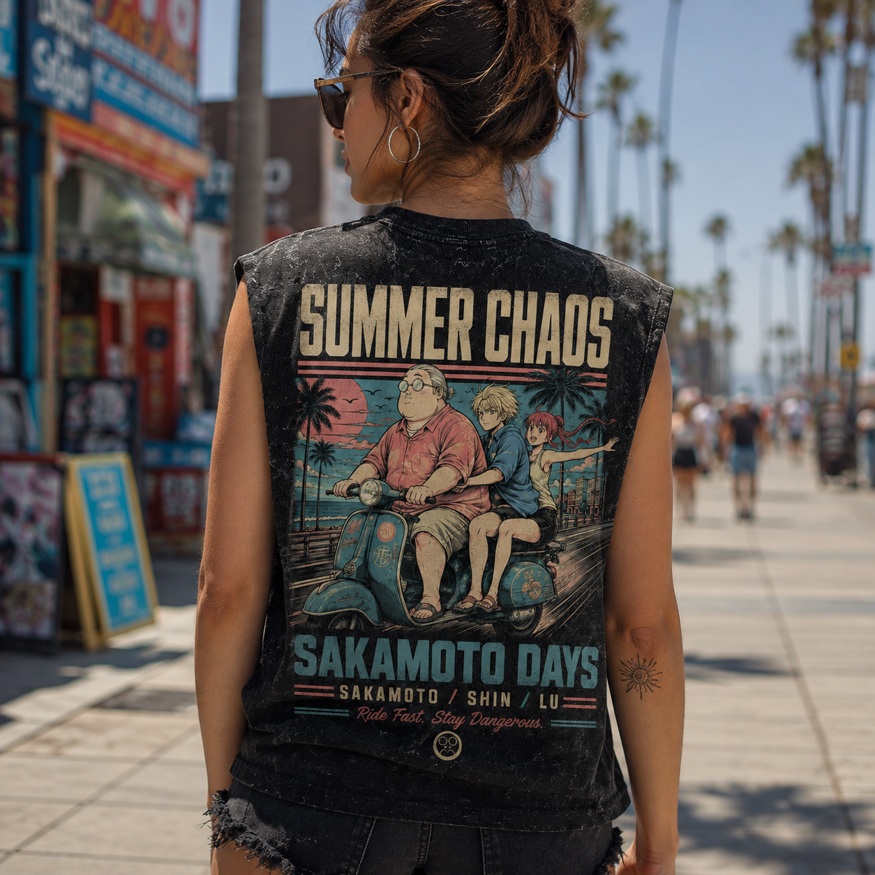 Washed black tank top with Taro Sakamoto & Shin Asakura Sakamoto Days Summer Chaos graphic – photo 3
