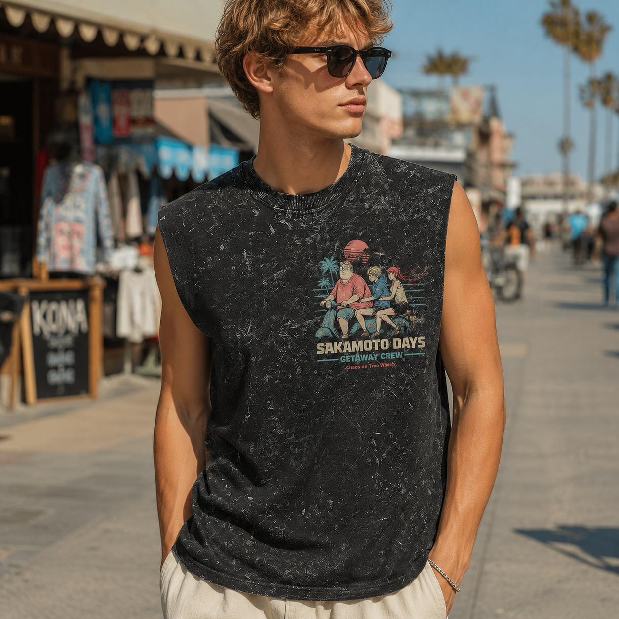 Washed black tank top with Taro Sakamoto & Shin Asakura Sakamoto Days Summer Chaos graphic – photo 4