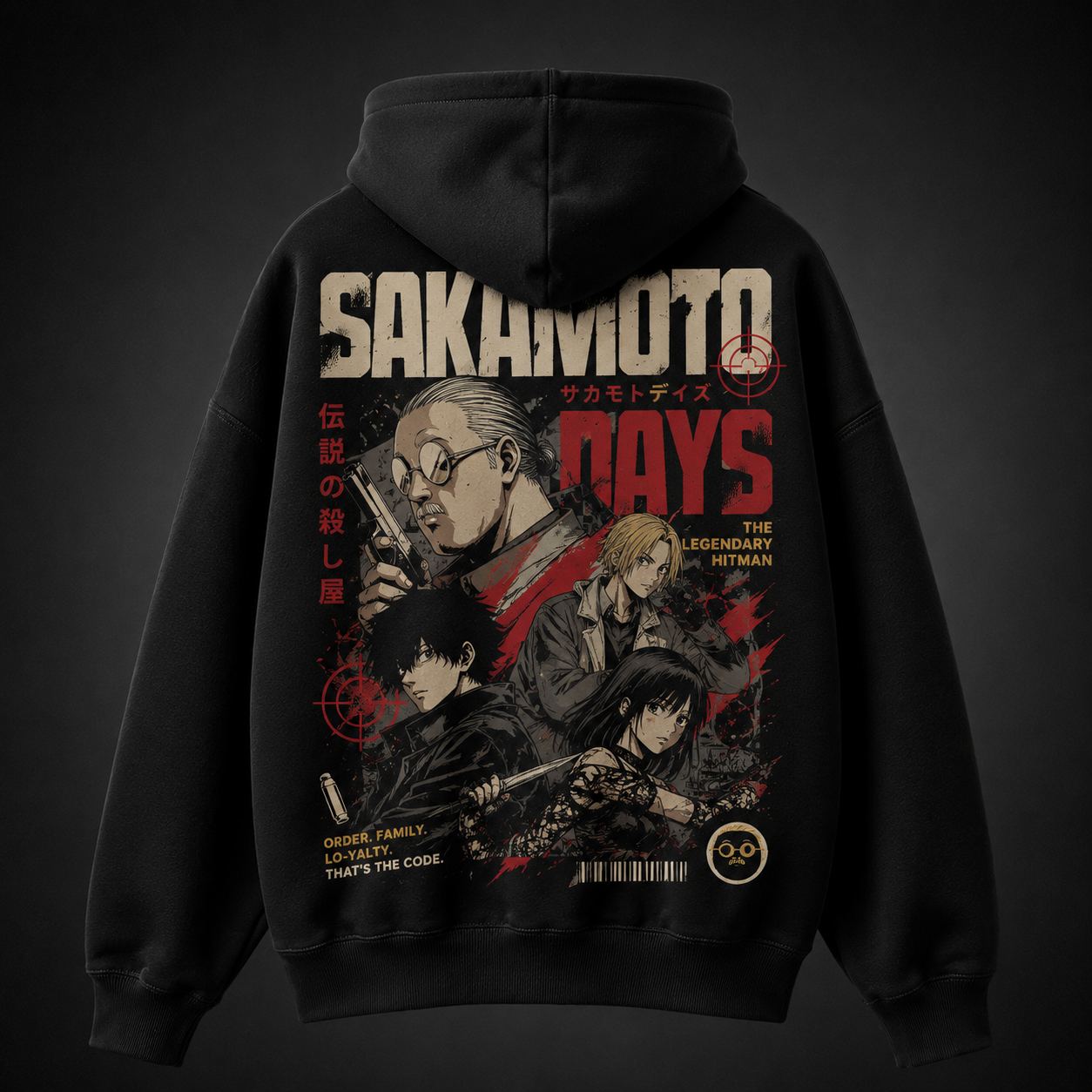 Black hoodie with Taro Sakamoto & Shin Asakura Sakamoto Days Thats The Code graphic – photo 1
