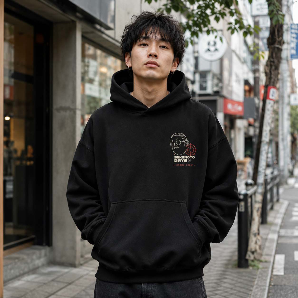 Black hoodie with Taro Sakamoto & Shin Asakura Sakamoto Days Thats The Code graphic – photo 4
