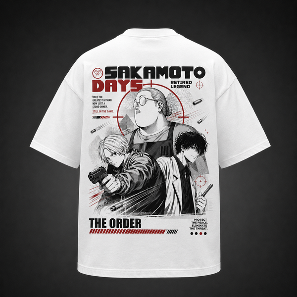 White t-shirt with Taro Sakamoto & Shin Asakura Sakamoto Days The Order graphic – photo 1