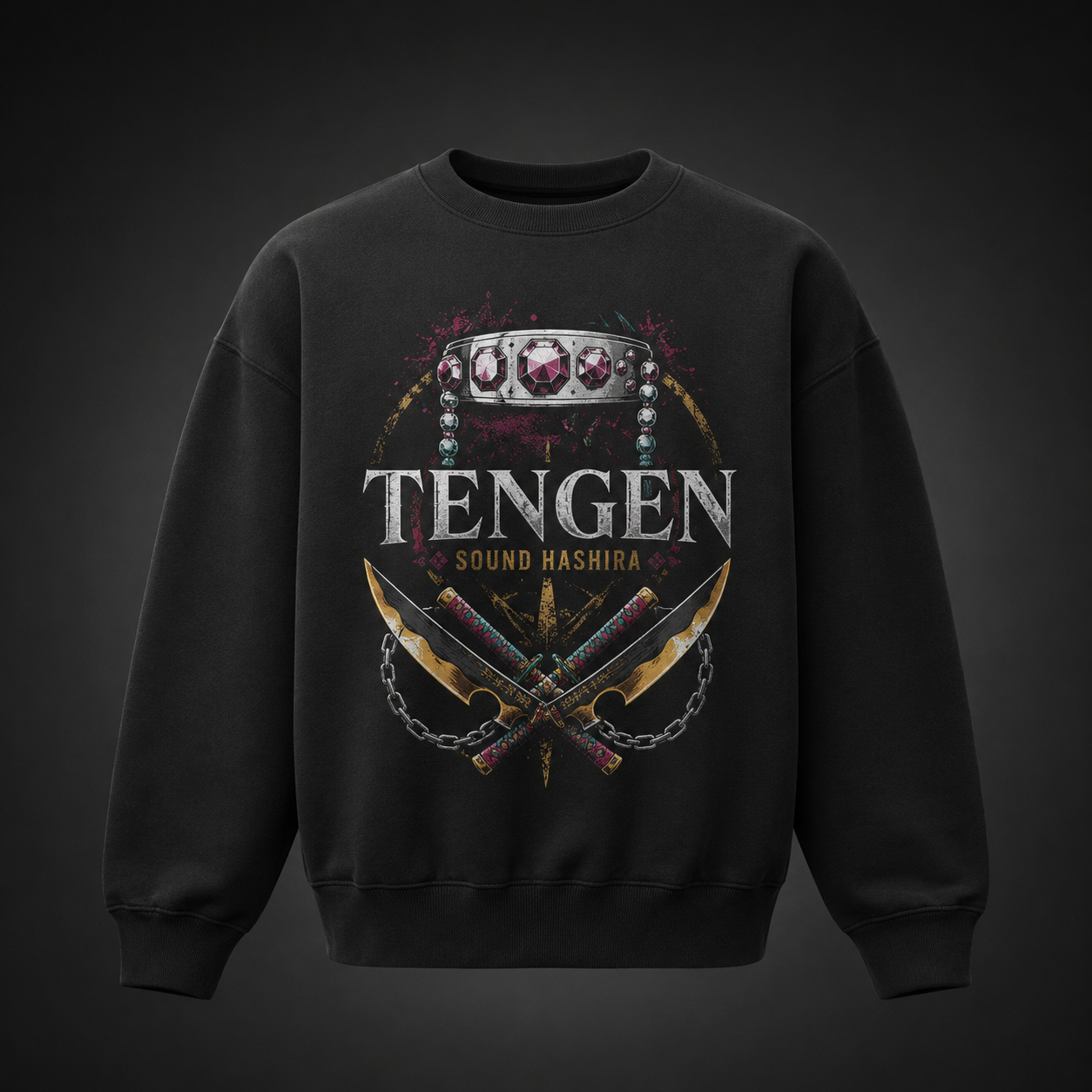 Black sweatshirt with Tengen Uzui Demon Slayer Sound Hashira Flash graphic – photo 2