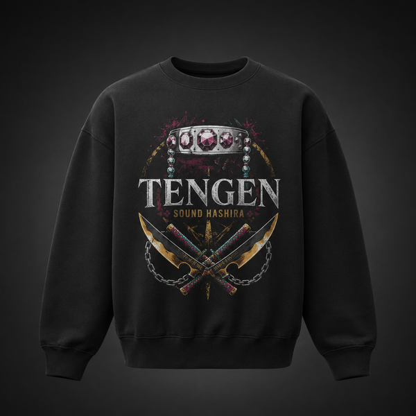 Black sweatshirt with Tengen Uzui Demon Slayer Sound Hashira Flash graphic – photo 2