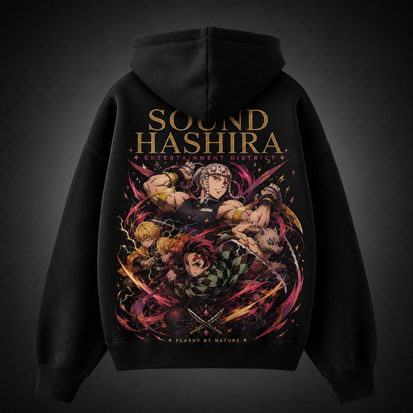 Black hoodie with Tengen Uzui Demon Slayer Sound Hashira graphic – photo 1