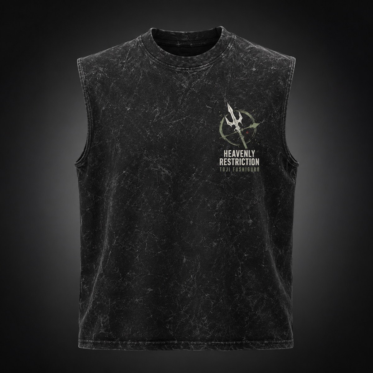 Washed black tank top with Toji Fushiguro Jujutsu Kaisen Heavenly Restriction graphic – photo 1