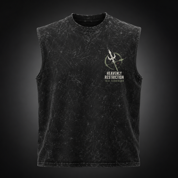 Washed black tank top with Toji Fushiguro Jujutsu Kaisen Heavenly Restriction graphic – photo 1