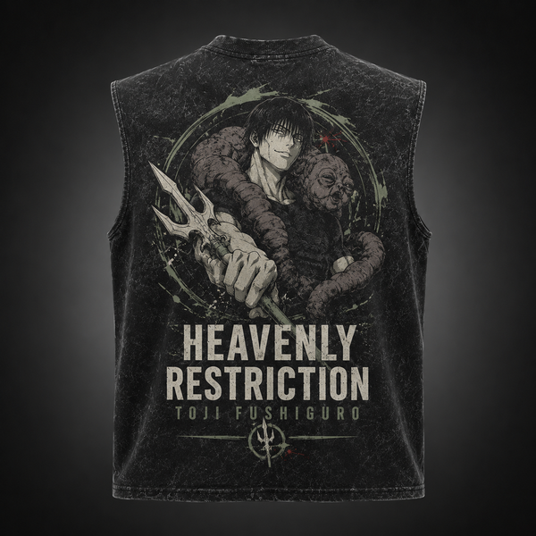 Washed black tank top with Toji Fushiguro Jujutsu Kaisen Heavenly Restriction graphic – photo 2