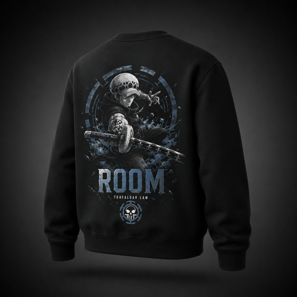 Black sweatshirt with Trafalgar Law One Piece Room Surgeon graphic – photo 1