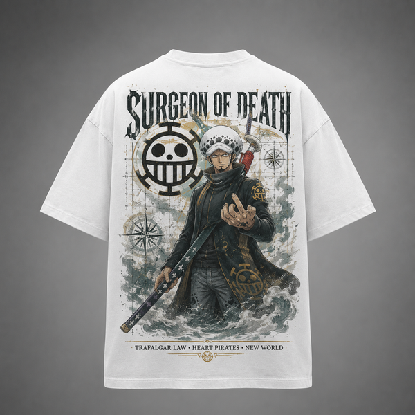 White t-shirt with Trafalgar Law One Piece Surgeon Of Death graphic – photo 1
