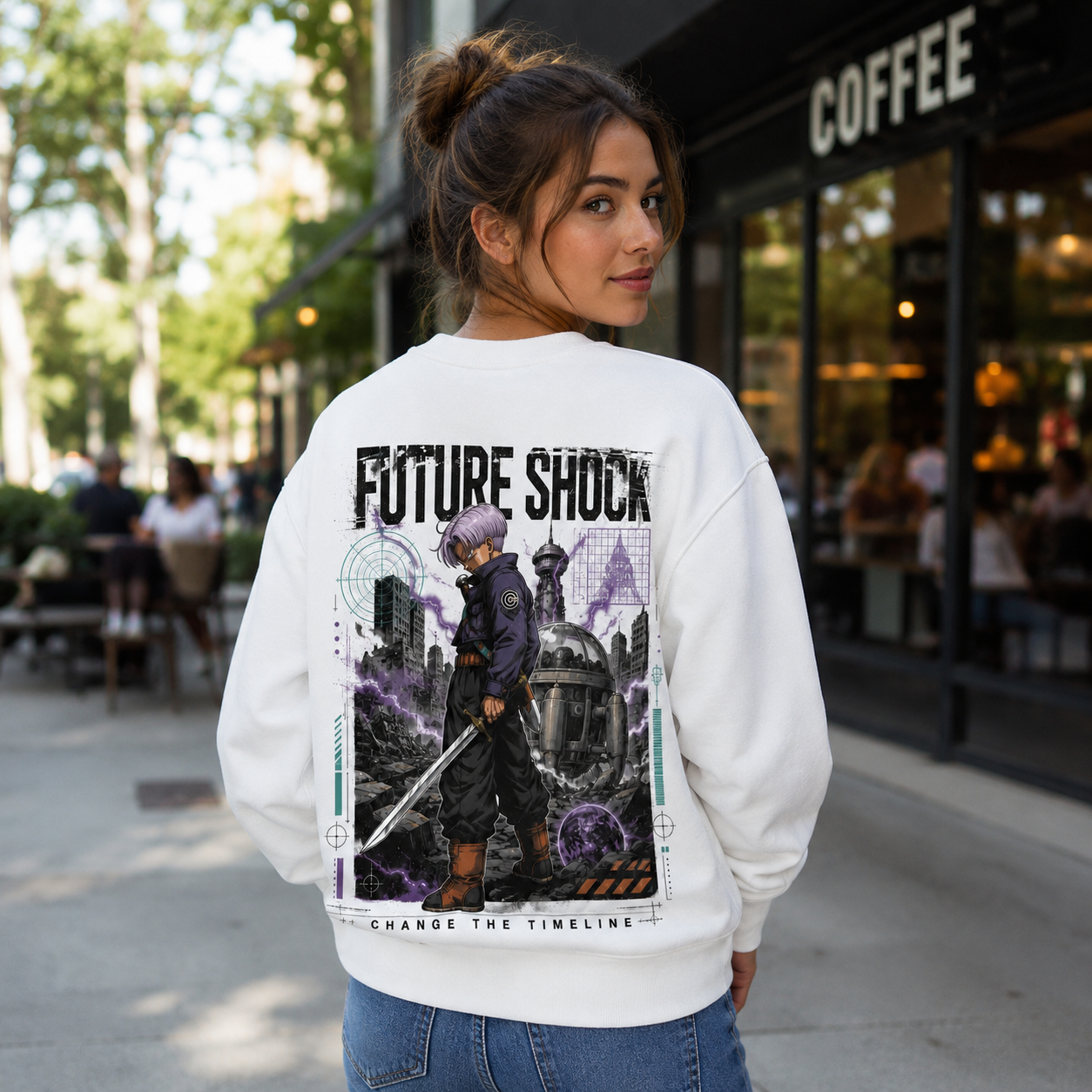 White sweatshirt with Trunks Dragon Ball Future Shock graphic – photo 3