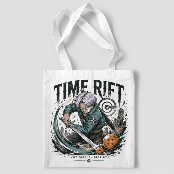 White tote bag with Trunks Dragon Ball Time Rift graphic – photo 1