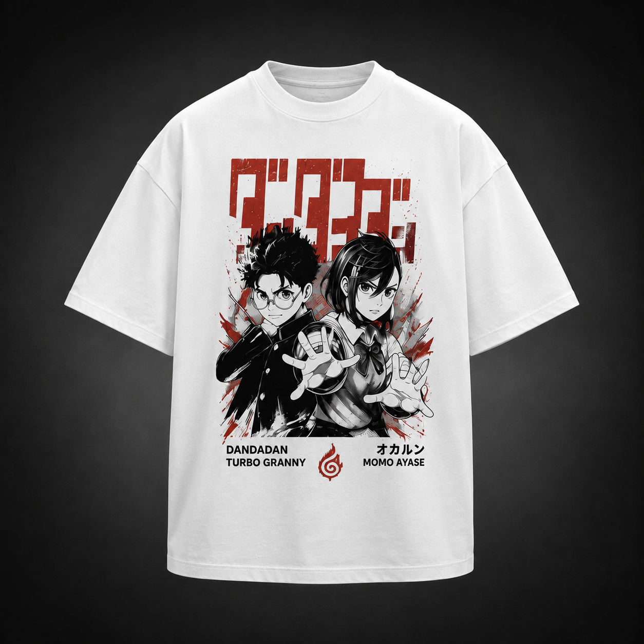 White t-shirt with Turbo Granny Dandadan We Don't Believe In Ghosts graphic – photo 2