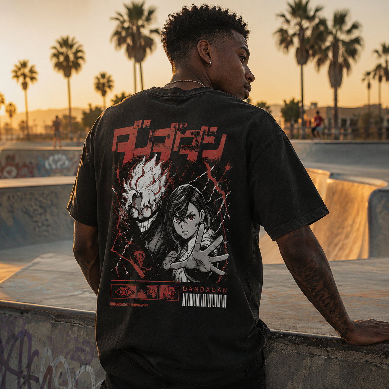 Black t-shirt with Turbo Granny & Momo Ayase Dandadan Occult Lightning Duo graphic – photo 3