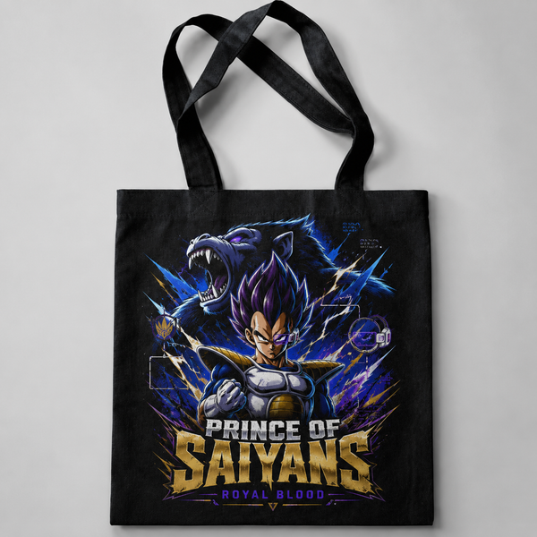 Black tote bag with Vegeta Dragon Ball Prince Of Saiyans graphic – photo 1