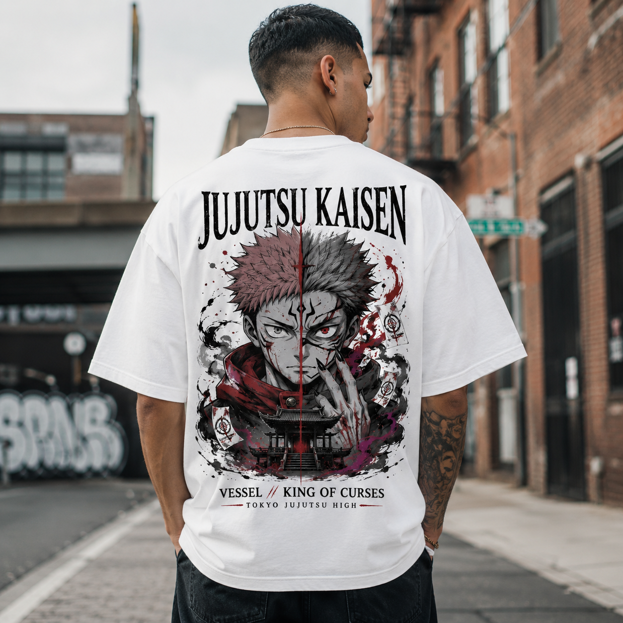 White t-shirt with Yuji Itadori Jujutsu Kaisen Vessel King Of Curses graphic – photo 3