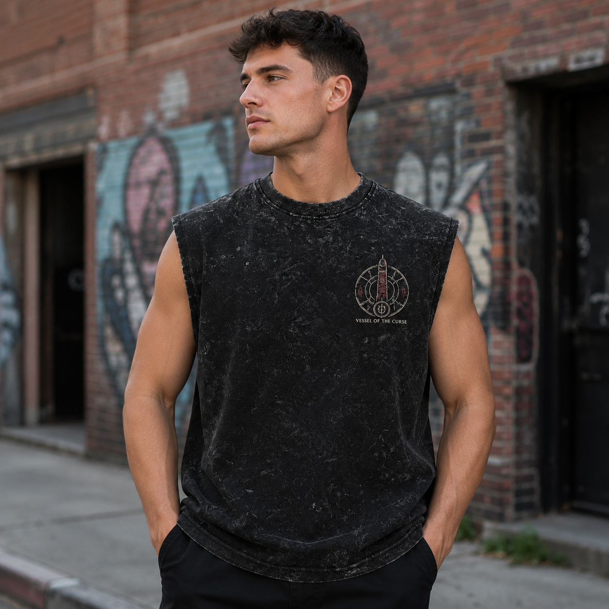 Washed black tank top with Yuji Itadori Jujutsu Kaisen Vessel Of Curse graphic – photo 4