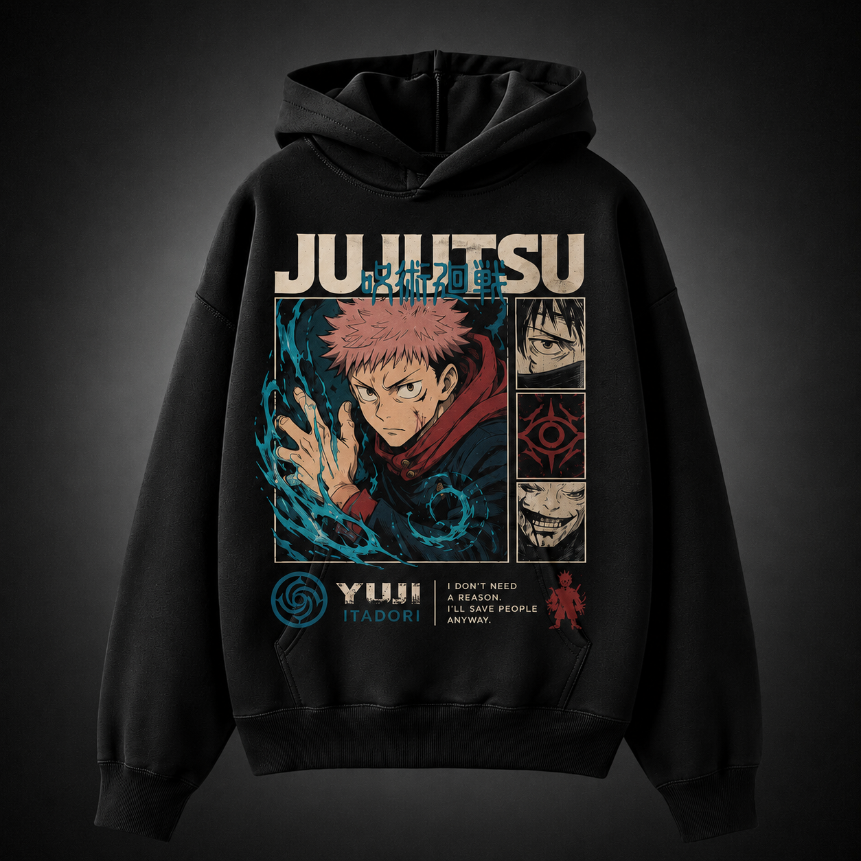 Black hoodie with Yuji Itadori Jujutsu Kaisen Vintage Yuji Poster graphic – photo 1