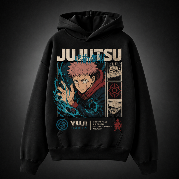 Black hoodie with Yuji Itadori Jujutsu Kaisen Vintage Yuji Poster graphic – photo 1